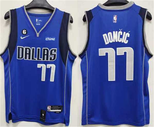 Mens Dallas Mavericks #77 Luka Doncic Blue No.6 Patch Stitched Jersey->dallas mavericks->NBA Jersey